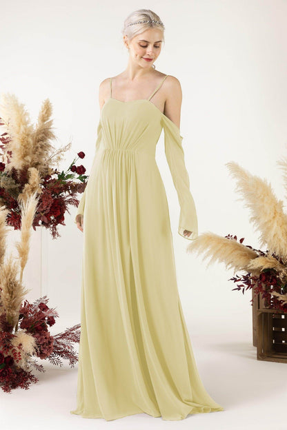 A-Line Sweep-Brush Train Chiffon Bridesmaid Dress CB0460
