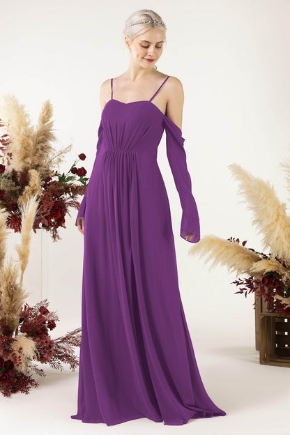 A-Line Sweep-Brush Train Chiffon Bridesmaid Dress CB0460