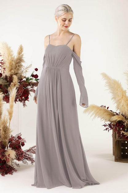 A-Line Sweep-Brush Train Chiffon Bridesmaid Dress CB0460
