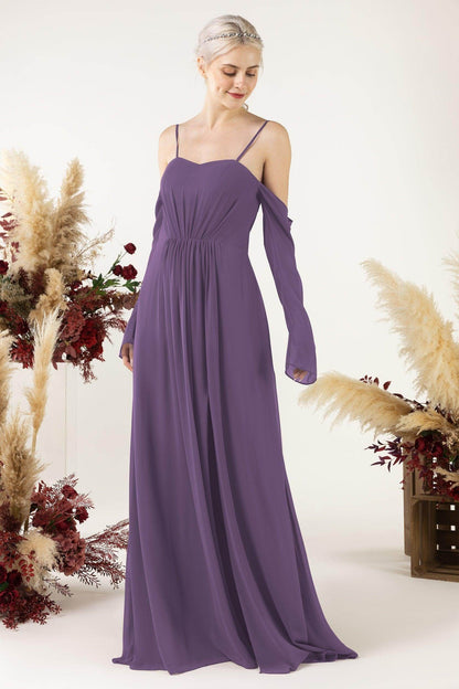 A-Line Sweep-Brush Train Chiffon Bridesmaid Dress CB0460