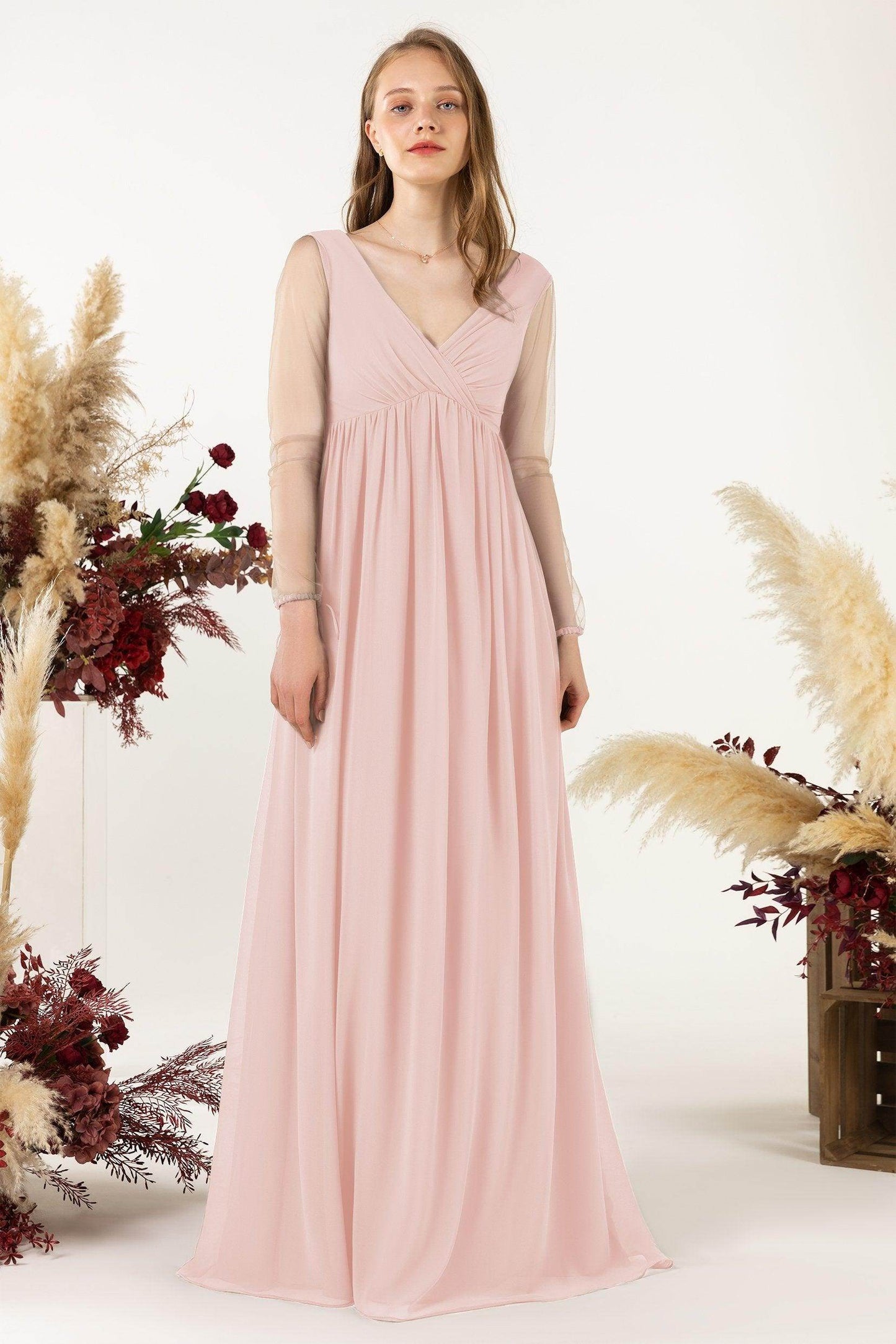 A-Line Sweep-Brush Train Chiffon Bridesmaid Dress CB0461