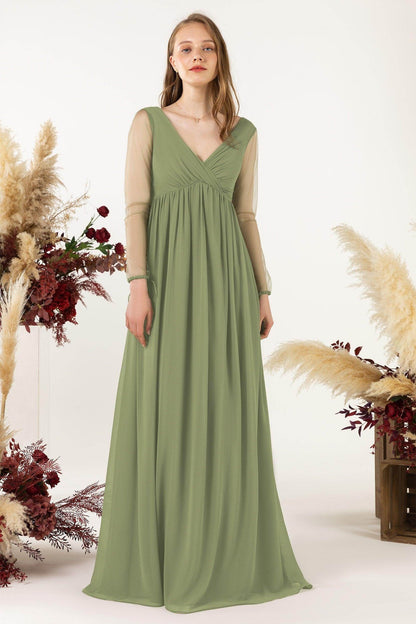 A-Line Sweep-Brush Train Chiffon Bridesmaid Dress CB0461
