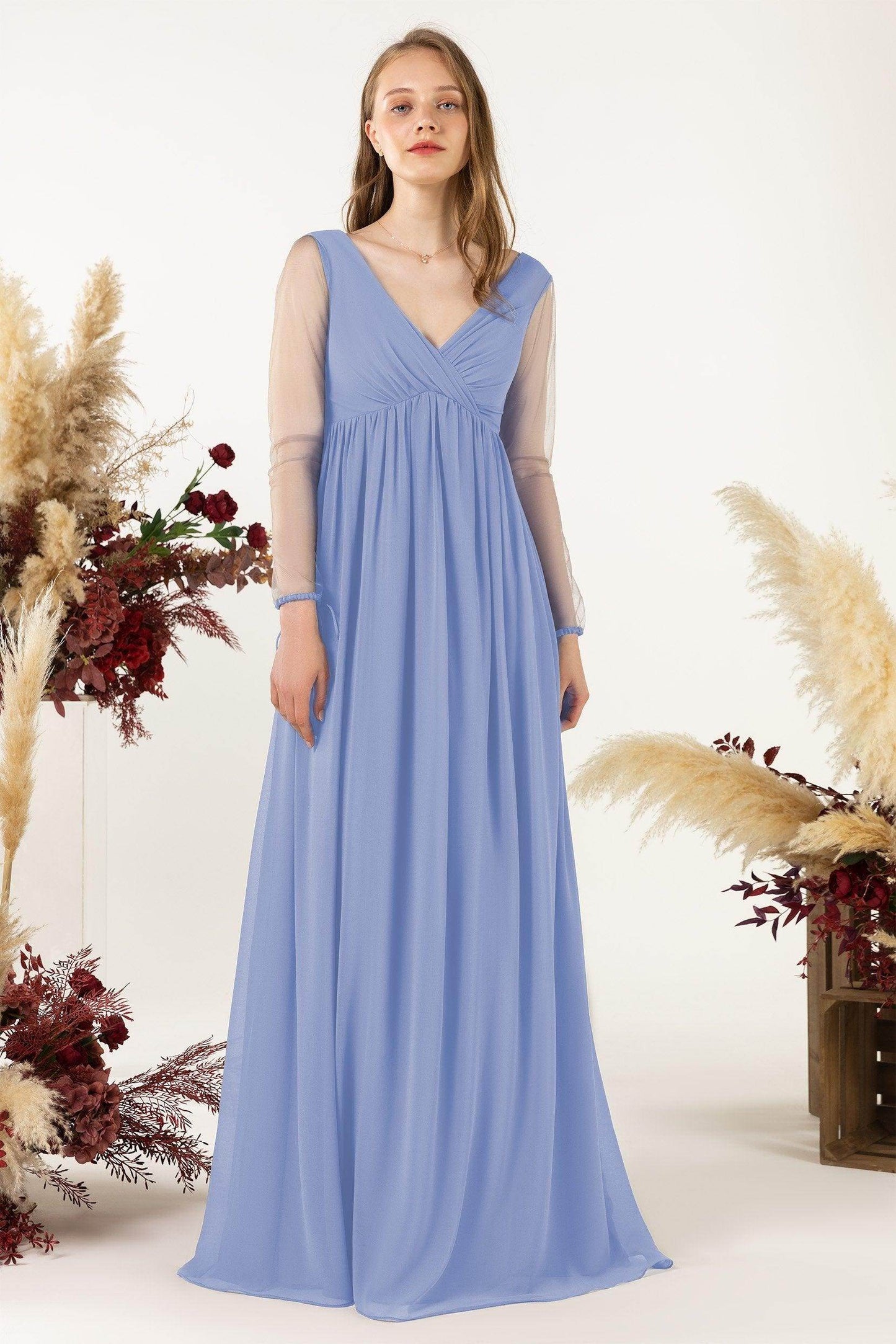 A-Line Sweep-Brush Train Chiffon Bridesmaid Dress CB0461