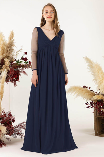 A-Line Sweep-Brush Train Chiffon Bridesmaid Dress CB0461