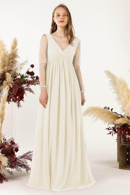 A-Line Sweep-Brush Train Chiffon Bridesmaid Dress CB0461