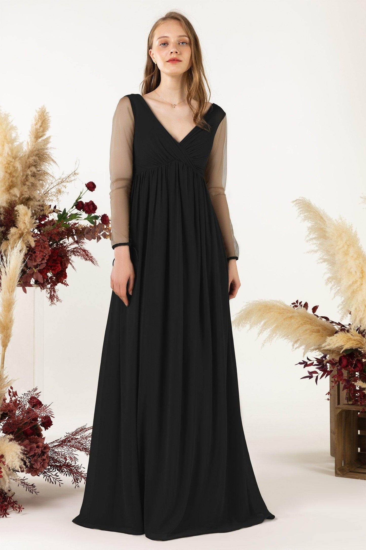 A-Line Sweep-Brush Train Chiffon Bridesmaid Dress CB0461