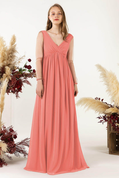 A-Line Sweep-Brush Train Chiffon Bridesmaid Dress CB0461