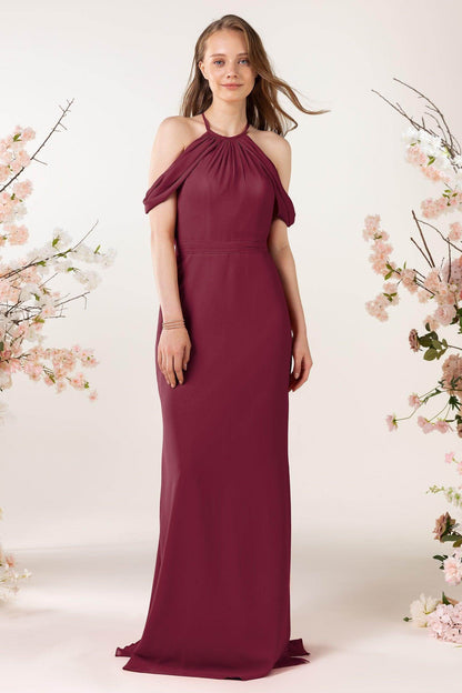 Sheath-Column Sweep Train Chiffon Bridesmaid Dress CB0463