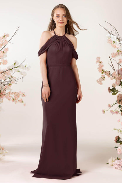 Sheath-Column Sweep Train Chiffon Bridesmaid Dress CB0463