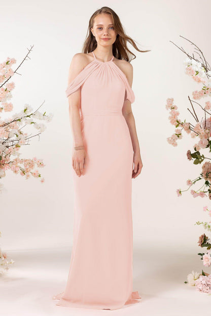 Sheath-Column Sweep Train Chiffon Bridesmaid Dress CB0463