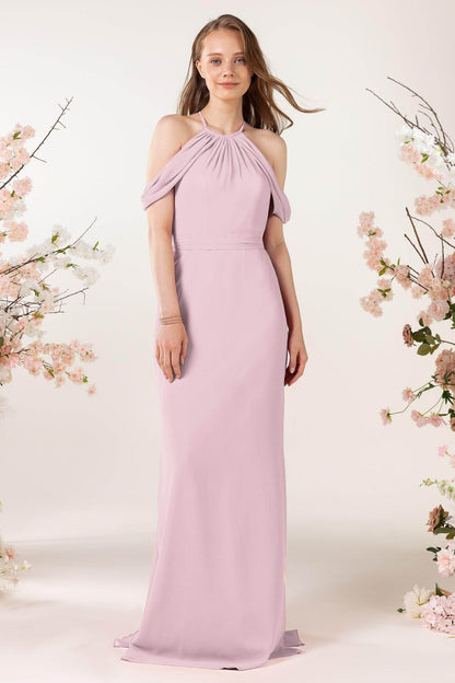 Sheath-Column Sweep Train Chiffon Bridesmaid Dress CB0463