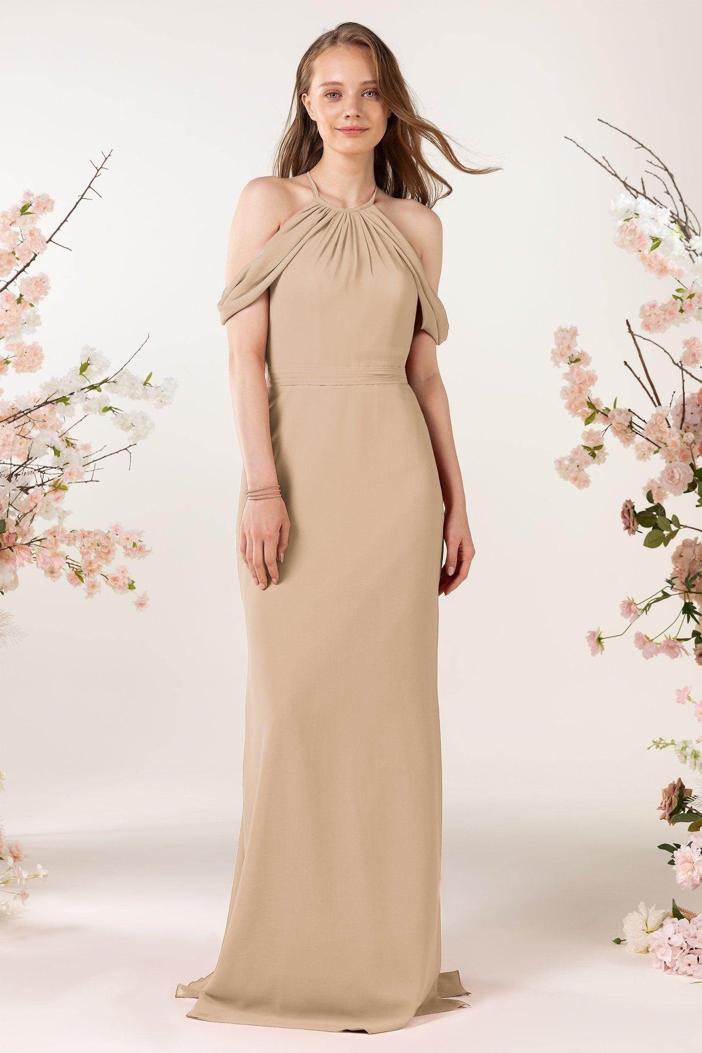 Sheath-Column Sweep Train Chiffon Bridesmaid Dress CB0463