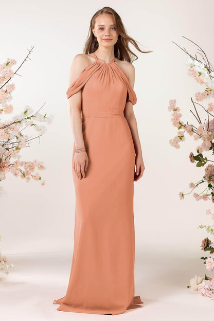 Sheath-Column Sweep Train Chiffon Bridesmaid Dress CB0463