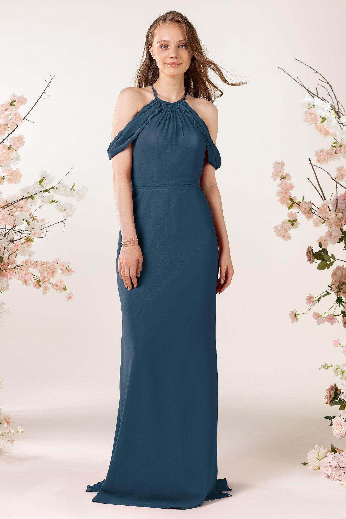 Sheath-Column Sweep Train Chiffon Bridesmaid Dress CB0463