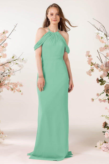 Sheath-Column Sweep Train Chiffon Bridesmaid Dress CB0463