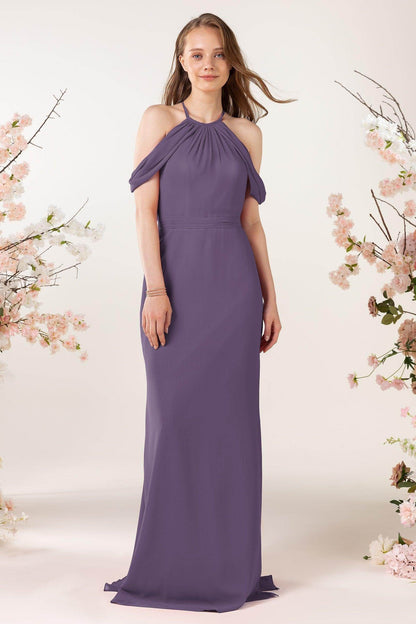 Sheath-Column Sweep Train Chiffon Bridesmaid Dress CB0463