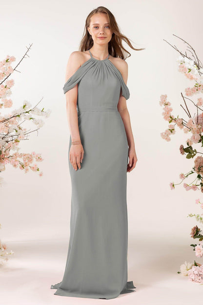 Sheath-Column Sweep Train Chiffon Bridesmaid Dress CB0463