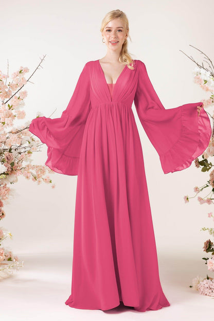 A-Line Sweep-Brush Train Chiffon Bridesmaid Dress CB0465