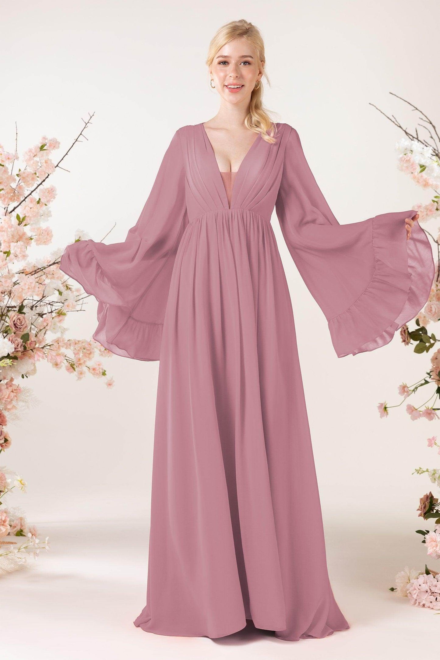 A-Line Sweep-Brush Train Chiffon Bridesmaid Dress CB0465
