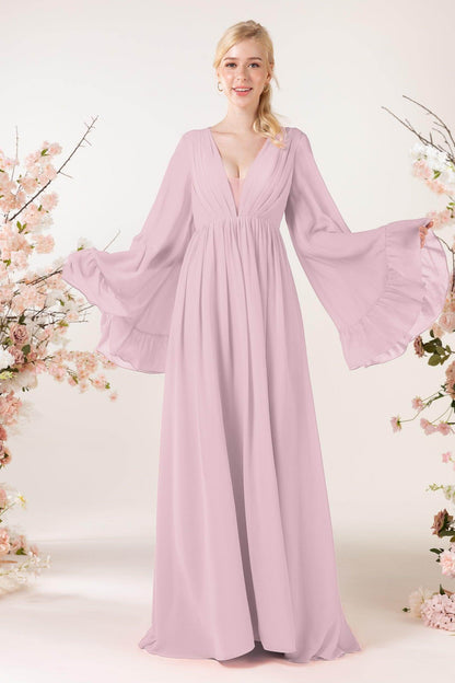 A-Line Sweep-Brush Train Chiffon Bridesmaid Dress CB0465