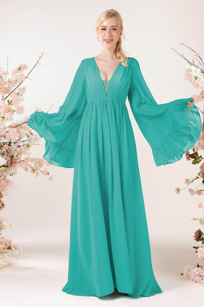 A-Line Sweep-Brush Train Chiffon Bridesmaid Dress CB0465