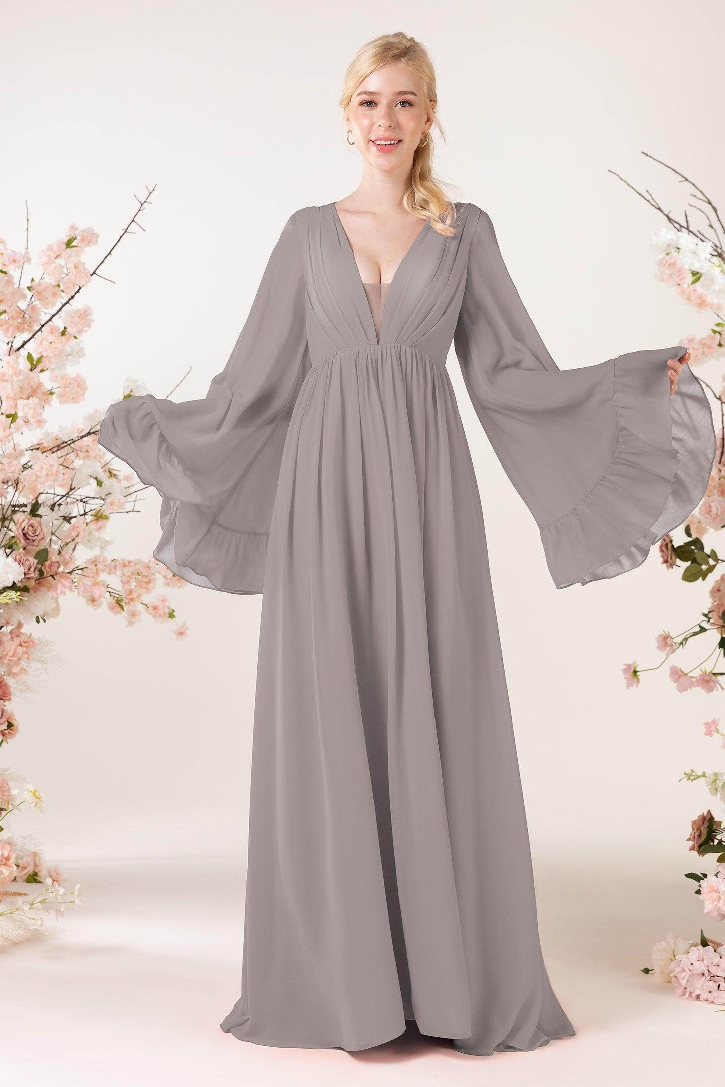 A-Line Sweep-Brush Train Chiffon Bridesmaid Dress CB0465