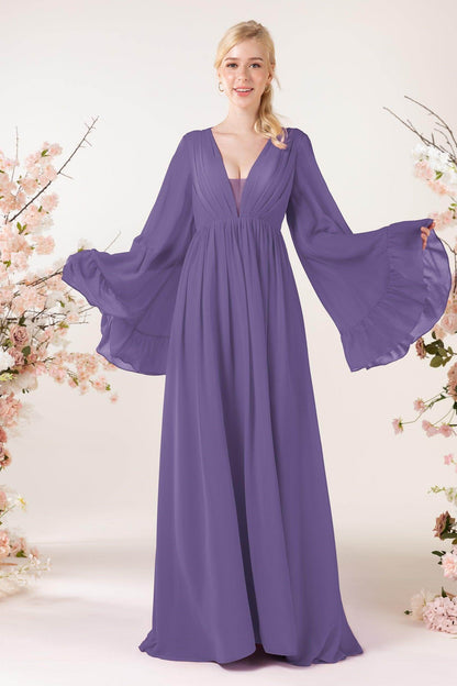 A-Line Sweep-Brush Train Chiffon Bridesmaid Dress CB0465