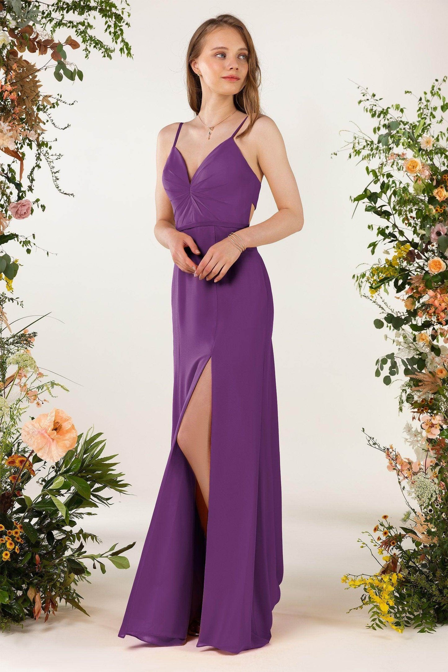 Sheath Sweep-Brush Train Chiffon Bridesmaid Dress CB0466