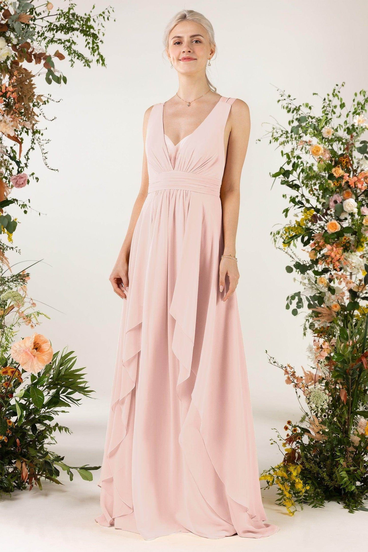A-Line Sweep-Brush Train Chiffon Bridesmaid Dress CB0467