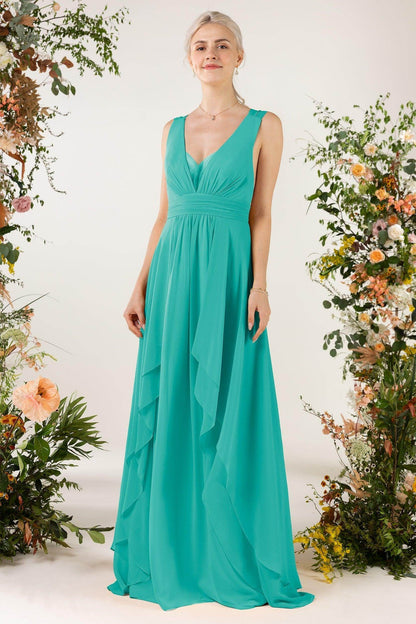 A-Line Sweep-Brush Train Chiffon Bridesmaid Dress CB0467