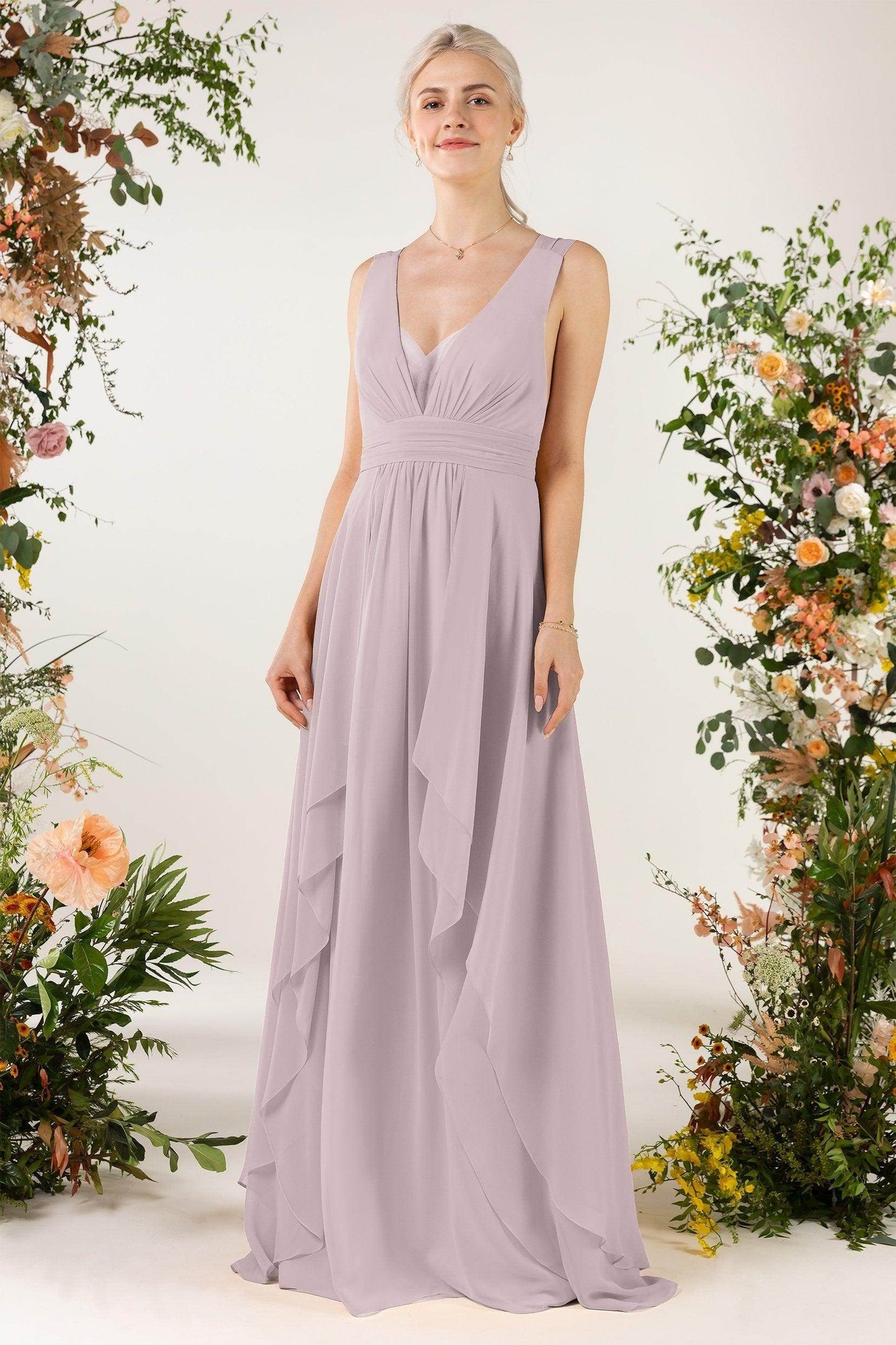 A-Line Sweep-Brush Train Chiffon Bridesmaid Dress CB0467