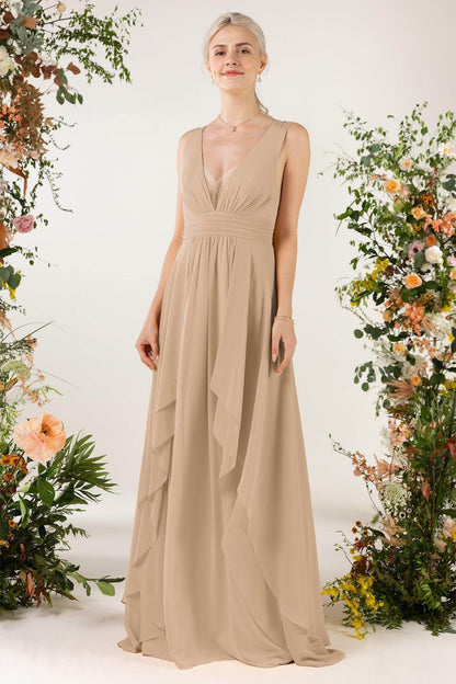 A-Line Sweep-Brush Train Chiffon Bridesmaid Dress CB0467