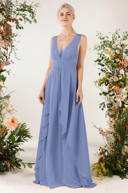 A-Line Sweep-Brush Train Chiffon Bridesmaid Dress CB0467