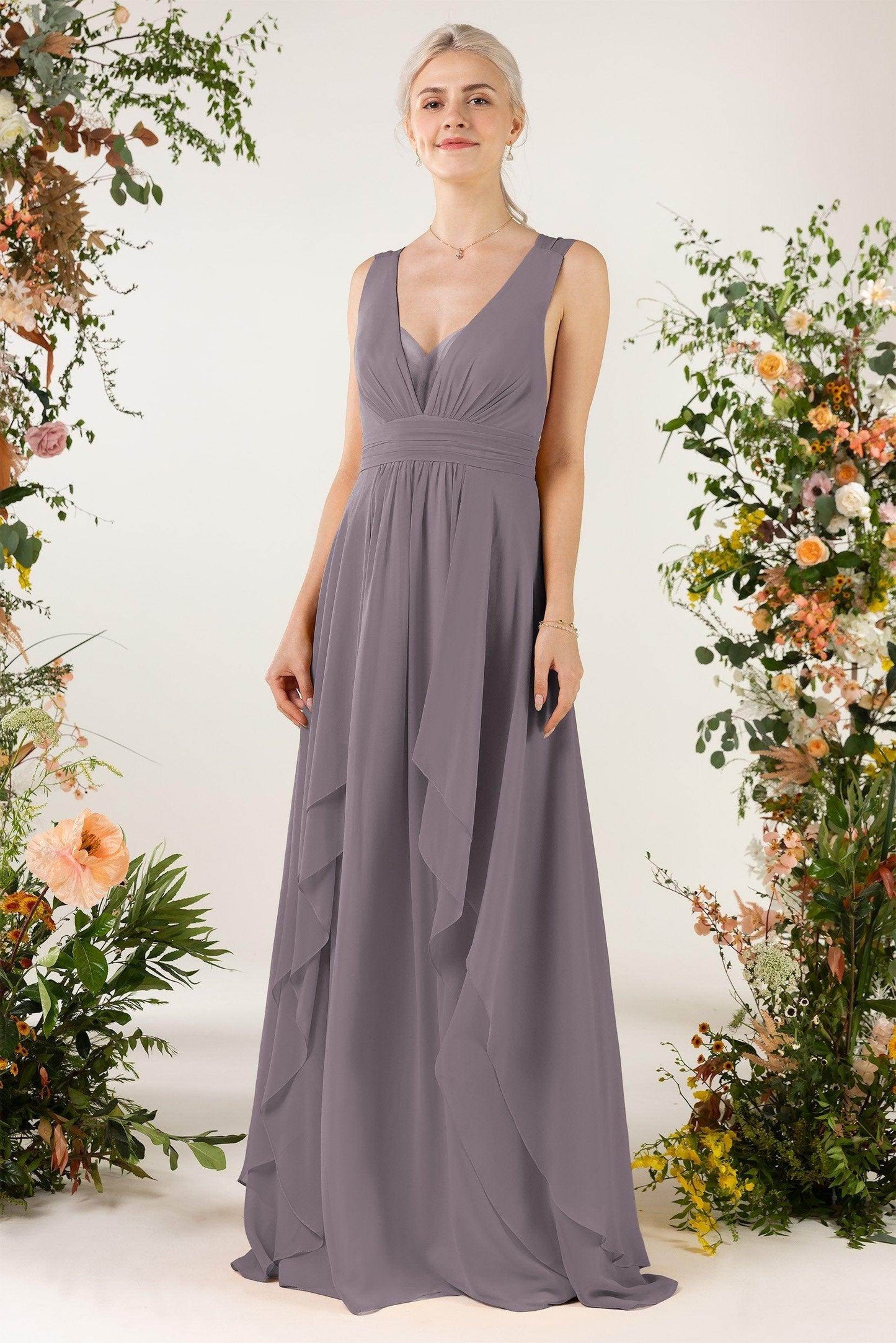 A-Line Sweep-Brush Train Chiffon Bridesmaid Dress CB0467
