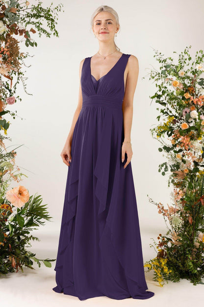 A-Line Sweep-Brush Train Chiffon Bridesmaid Dress CB0467