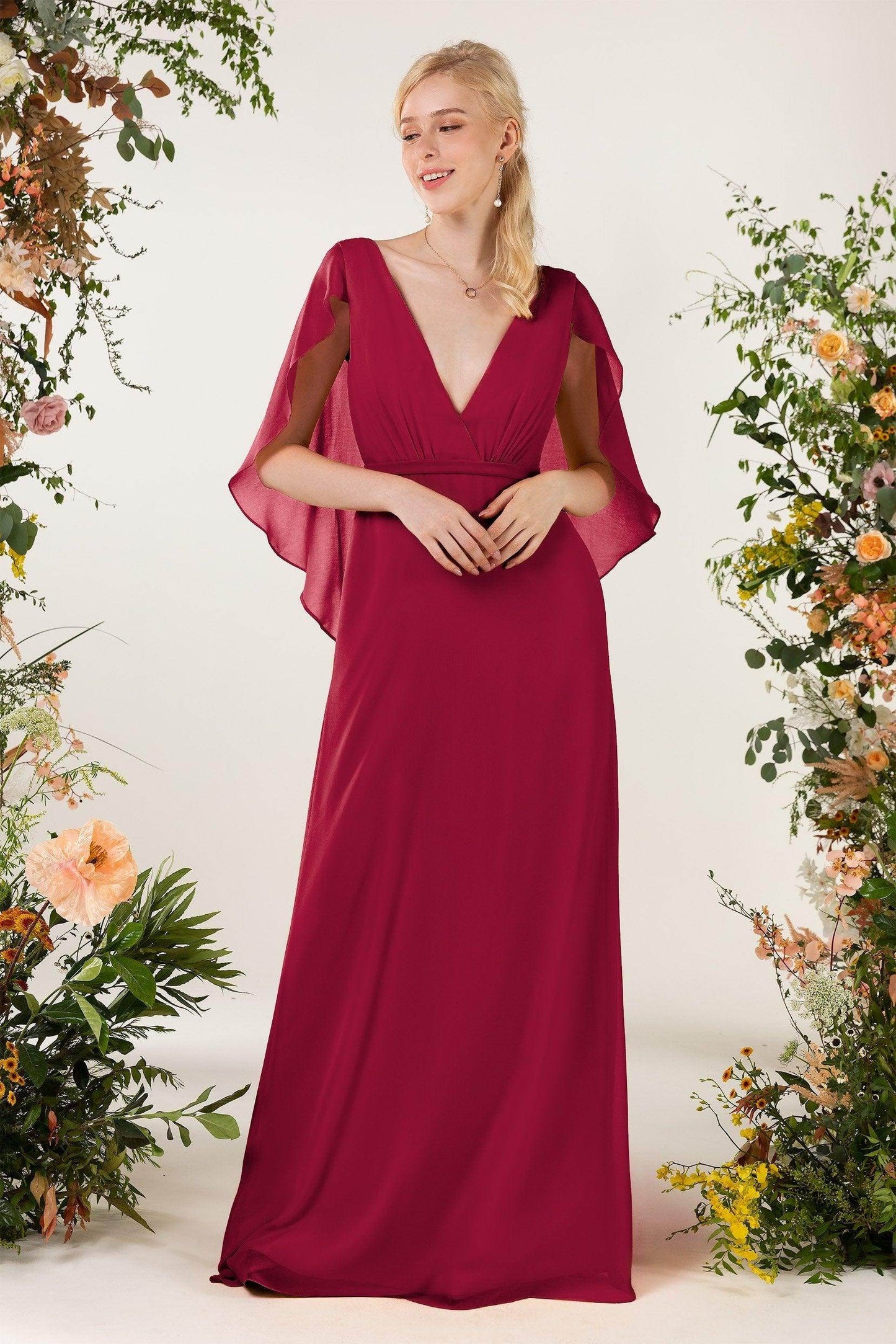 Sheath Sweep-Brush Train Chiffon Bridesmaid Dress CB0468