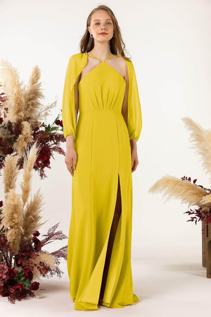 Sheath Sweep-Brush Train Chiffon Bridesmaid Dress CB0469