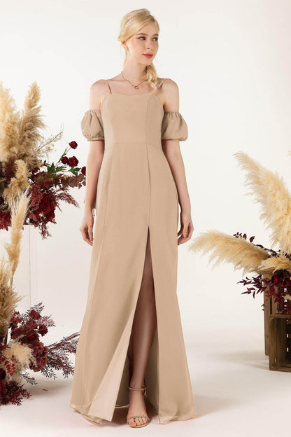 A-Line Sweep-Brush Train Chiffon Bridesmaid Dress CB0471