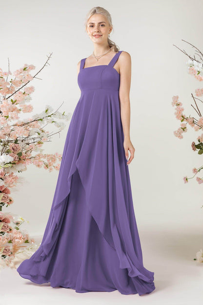 A-Line Sweep-Brush Train Chiffon Bridesmaid Dress CB0473
