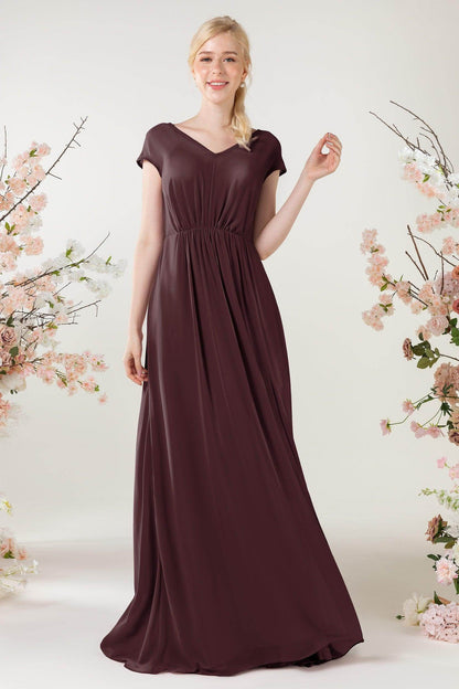 A-Line Sweep-Brush Train Chiffon Bridesmaid Dress CB0474