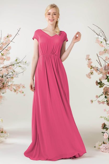 A-Line Sweep-Brush Train Chiffon Bridesmaid Dress CB0474