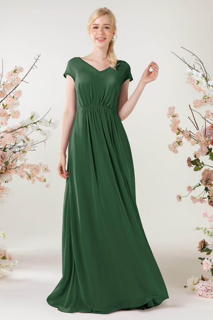 A-Line Sweep-Brush Train Chiffon Bridesmaid Dress CB0474