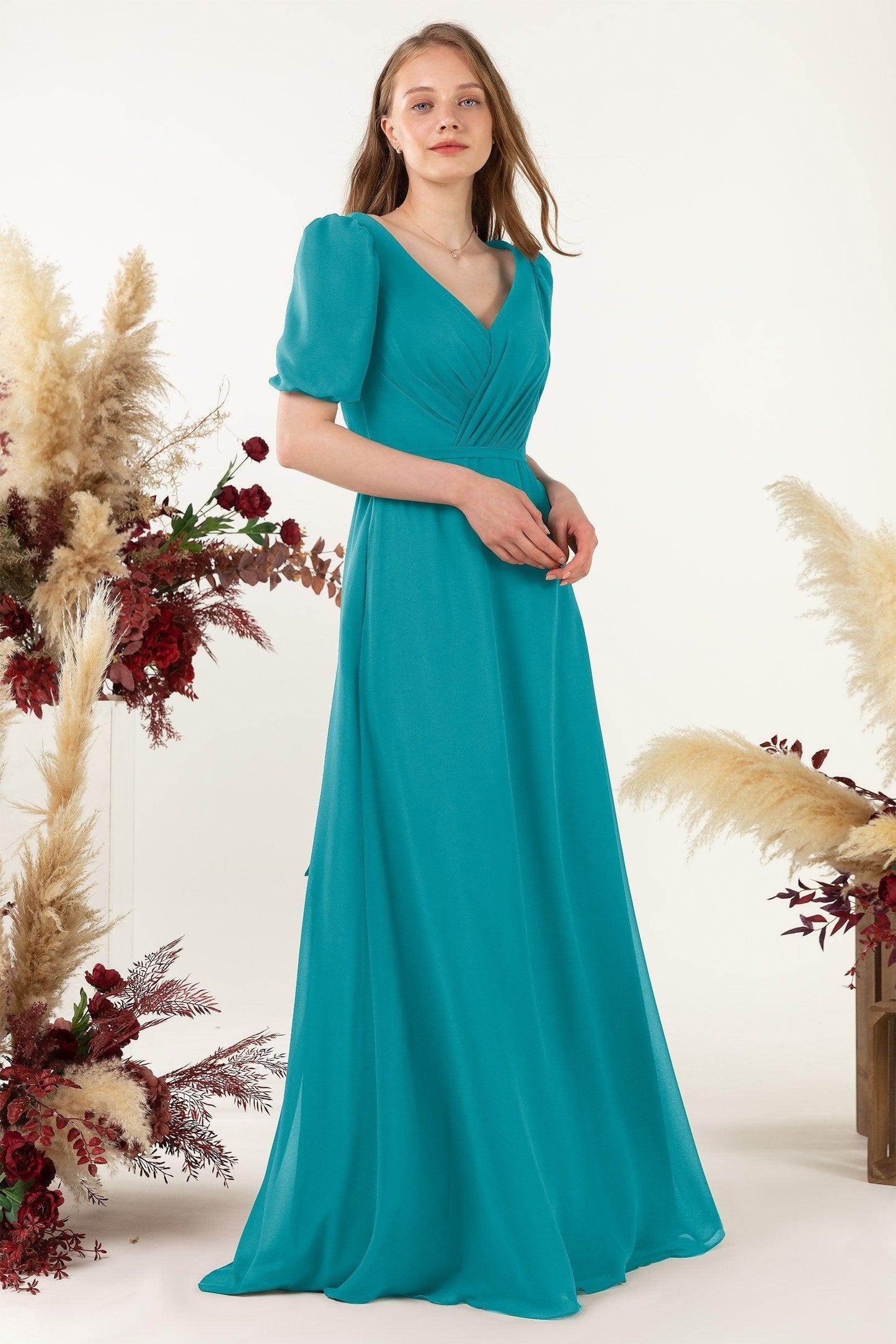 Sheath-Column Floor Length Chiffon Bridesmaid Dress CB0475
