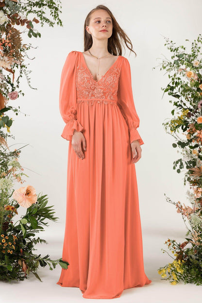 A-Line Sweep-Brush Train Chiffon Bridesmaid Dress CB0478