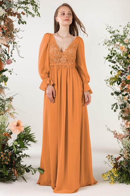 A-Line Sweep-Brush Train Chiffon Bridesmaid Dress CB0478