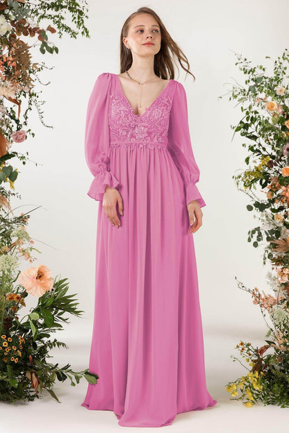 A-Line Sweep-Brush Train Chiffon Bridesmaid Dress CB0478