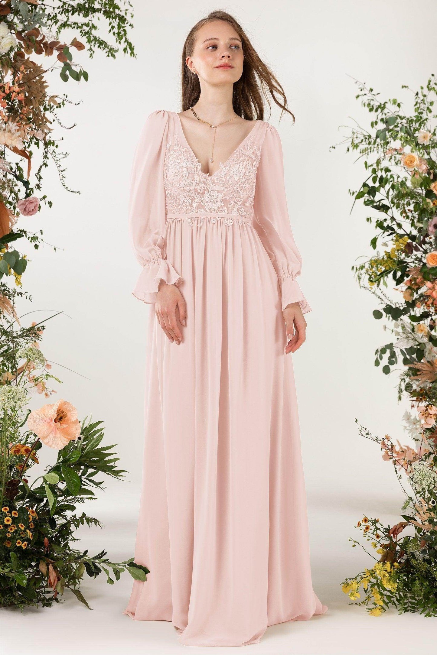A-Line Sweep-Brush Train Chiffon Bridesmaid Dress CB0478