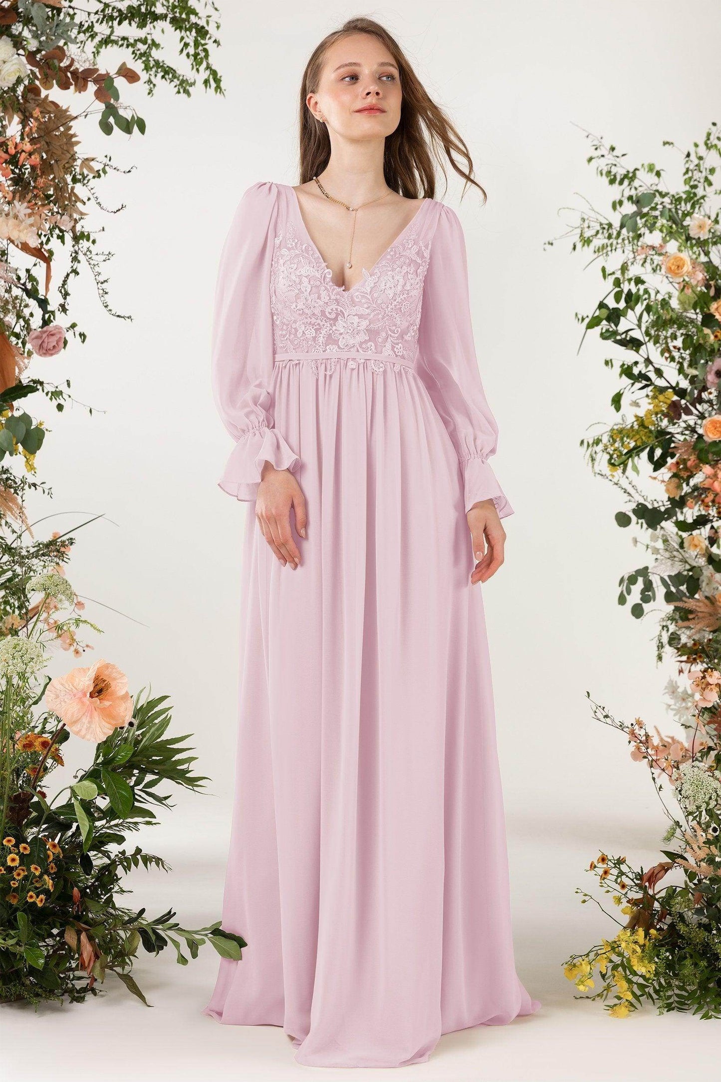 A-Line Sweep-Brush Train Chiffon Bridesmaid Dress CB0478