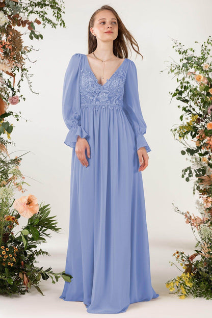 A-Line Sweep-Brush Train Chiffon Bridesmaid Dress CB0478