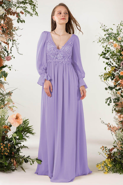 A-Line Sweep-Brush Train Chiffon Bridesmaid Dress CB0478